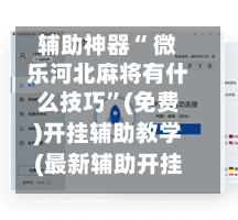 辅助神器“ 微乐河北麻将有什么技巧	”(免费)开挂辅助教学(最新辅助开挂教程)-第2张图片